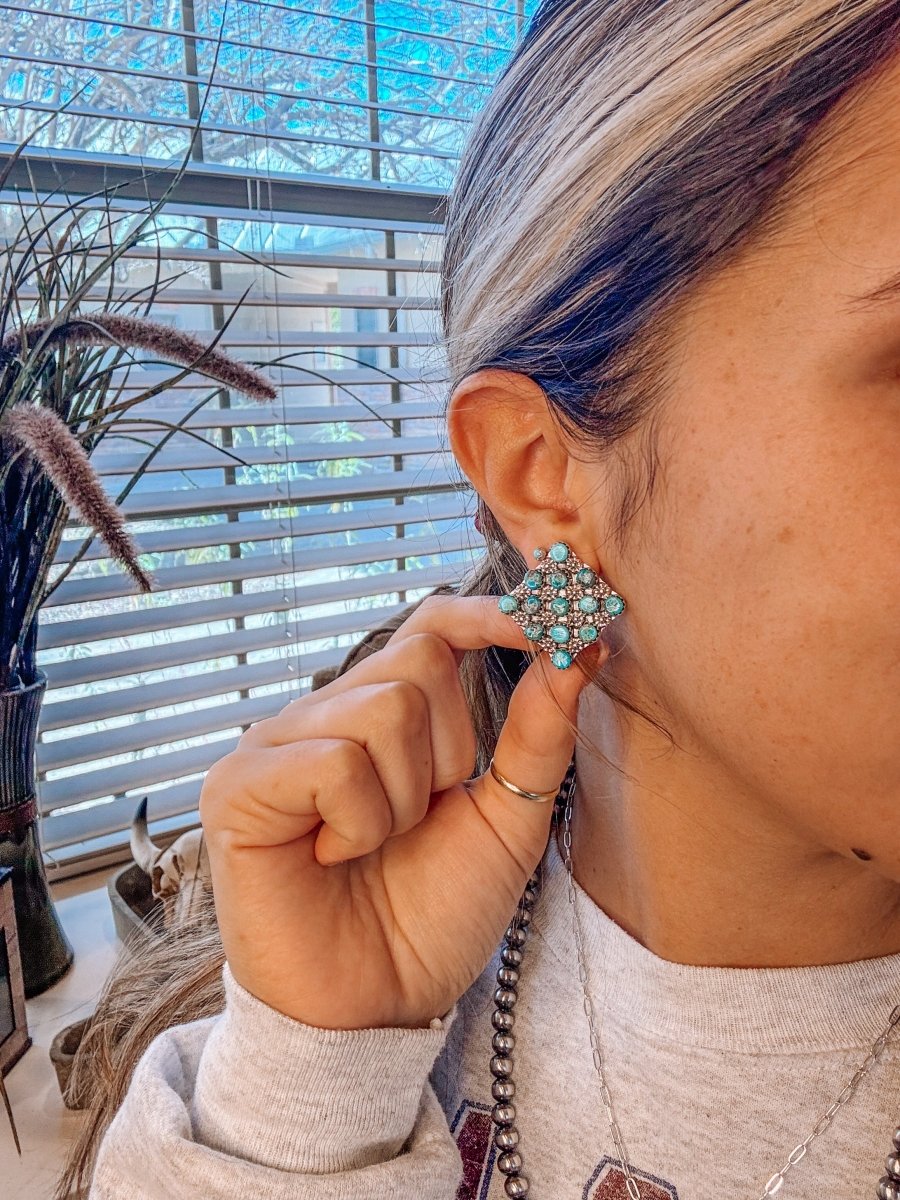 Marfa Cluster Turquoise/Pink Dahlia Earrings