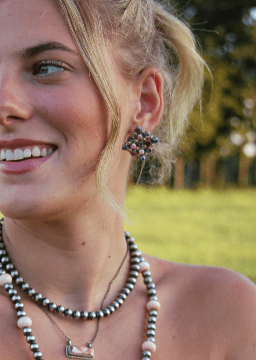 Marfa Cluster Turquoise/Pink Dahlia Earrings