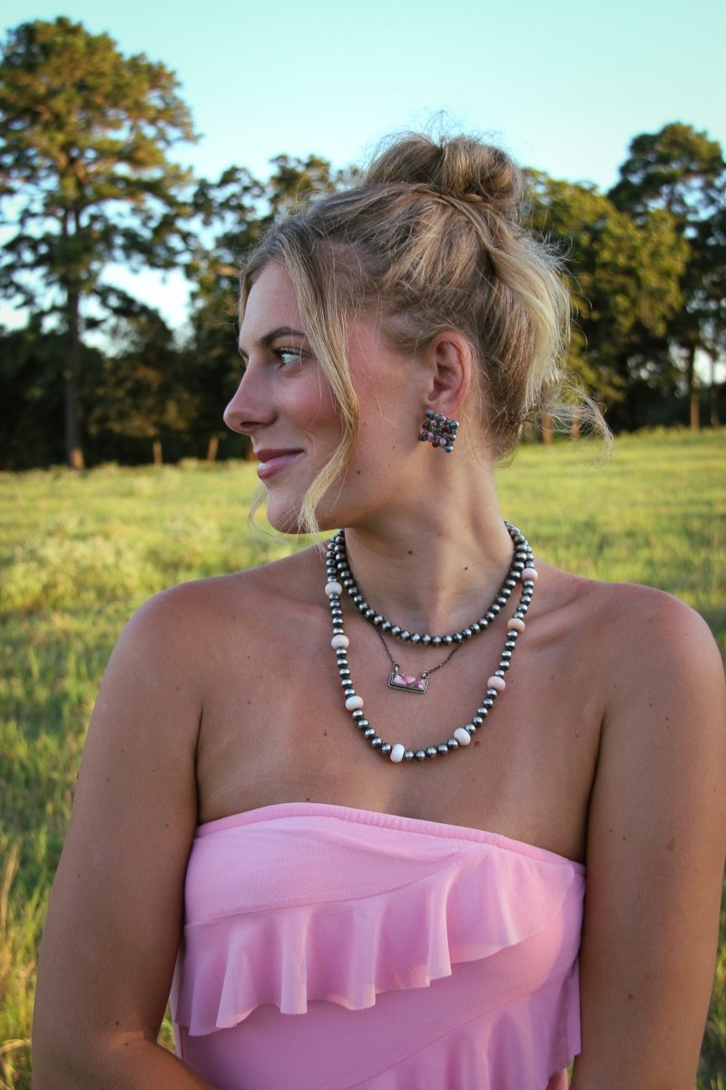 Marfa Cluster Turquoise/Pink Dahlia Earrings