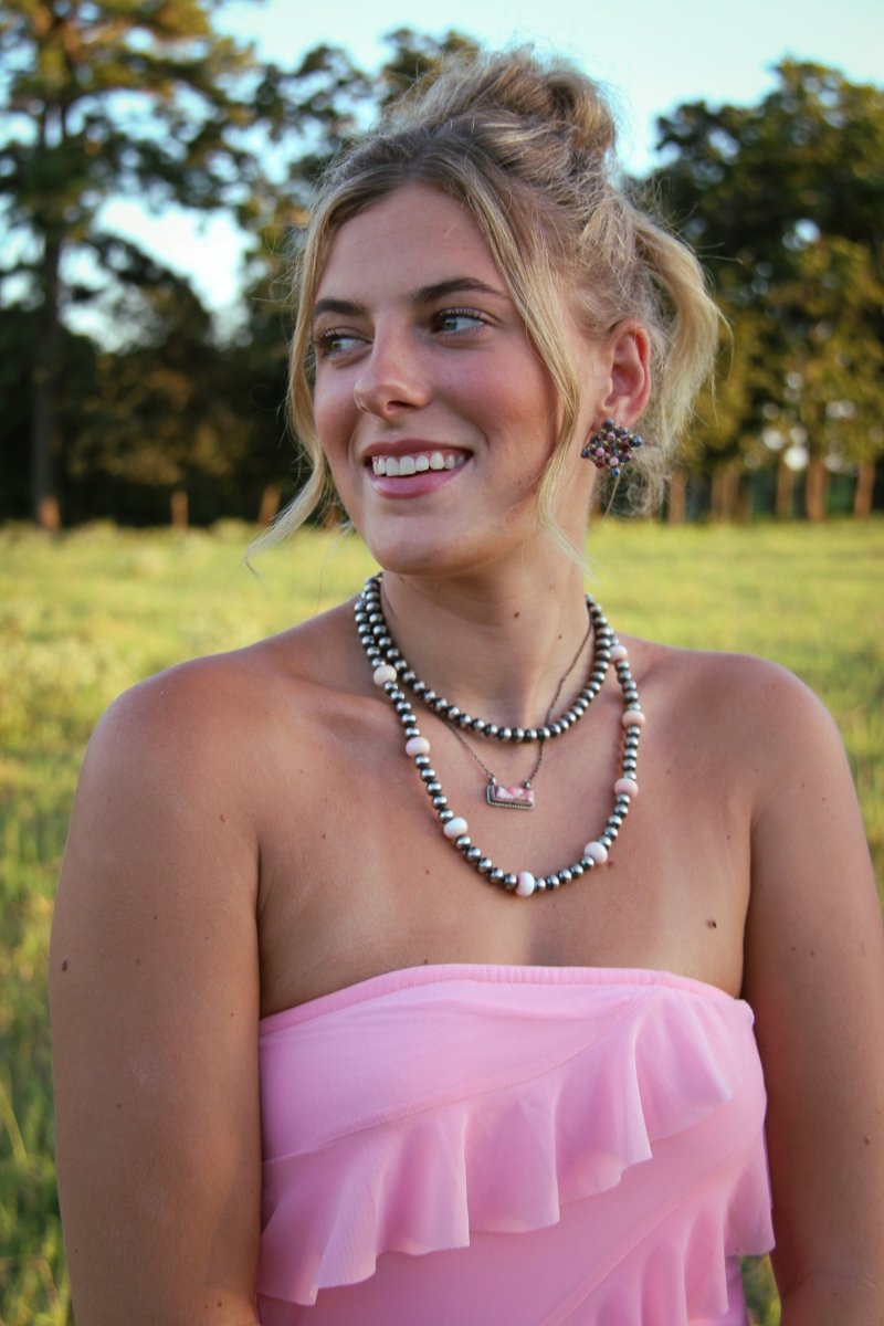 Marfa Cluster Turquoise/Pink Dahlia Earrings
