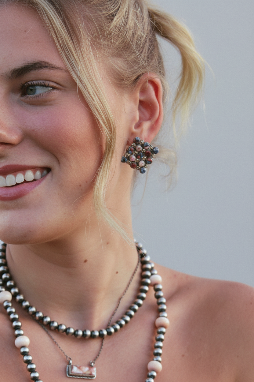 Marfa Cluster Turquoise/Pink Dahlia Earrings