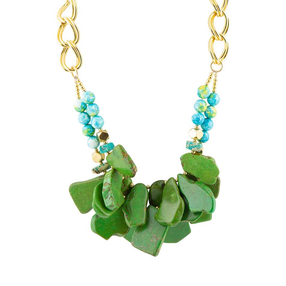 Margarita Green Lime Turquoise Jasper Golden Statement Necklace