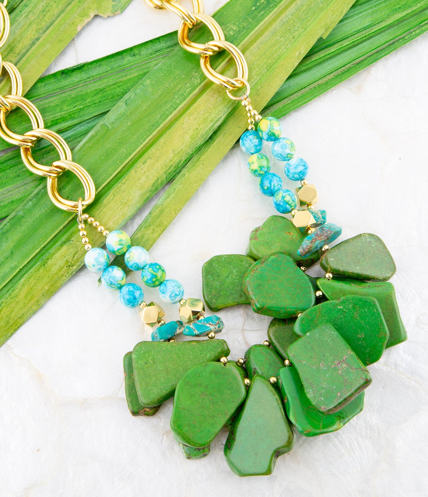 Margarita Green Lime Turquoise Jasper Golden Statement Necklace