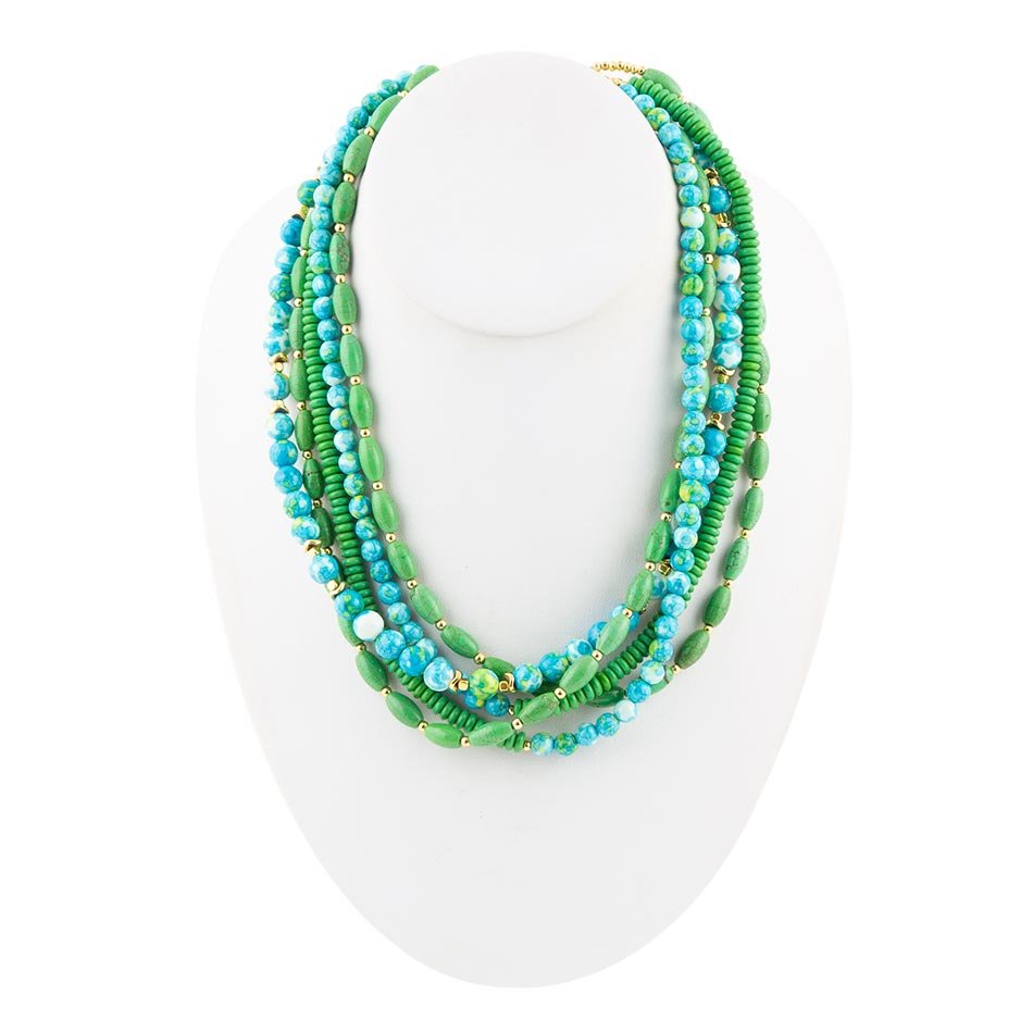 Margarita Mixed Lime Green and Blue Toursade Necklace
