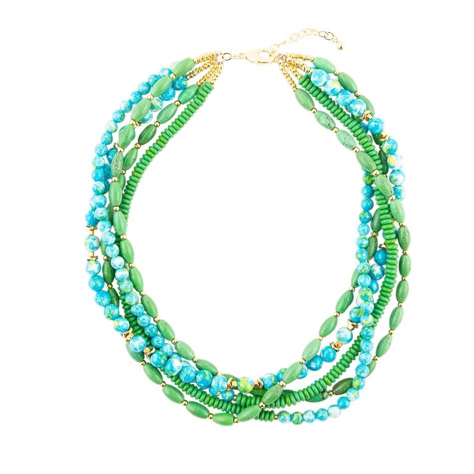 Margarita Mixed Lime Green and Blue Toursade Necklace