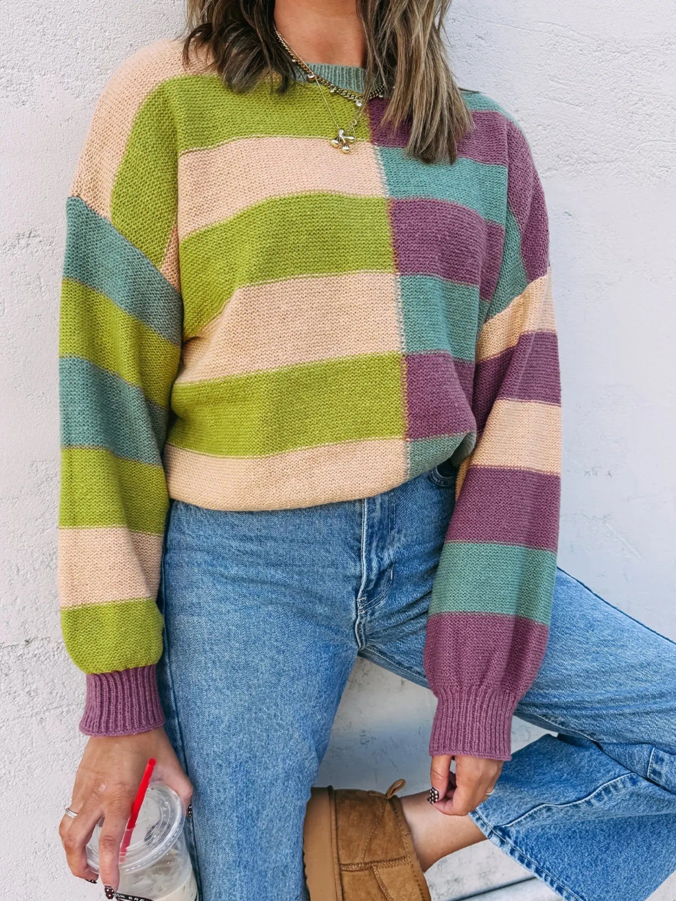 Mary Stripe Drop Shoulder Ribbed Edge Sweater