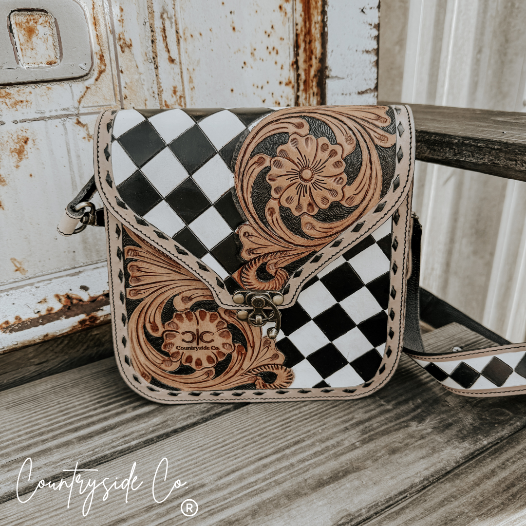 Melrose Tooled Leather Checkered Handbag