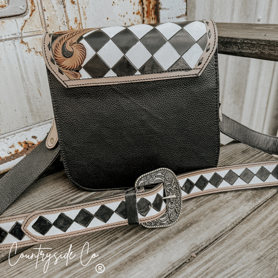 Melrose Tooled Leather Checkered Handbag