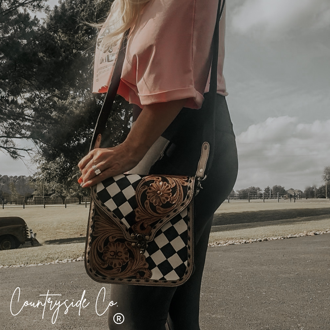 Melrose Tooled Leather Checkered Handbag