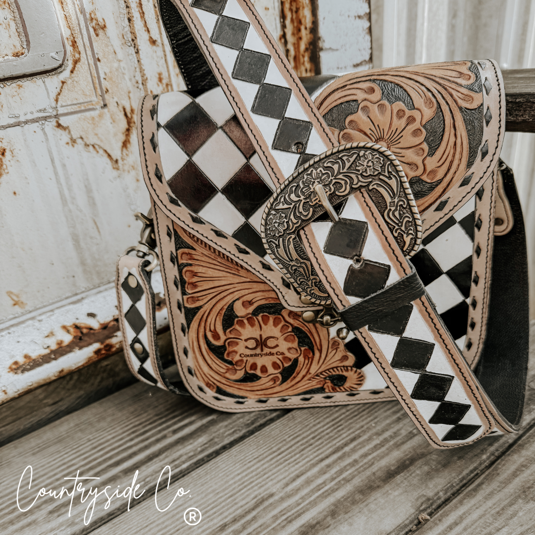Melrose Tooled Leather Checkered Handbag