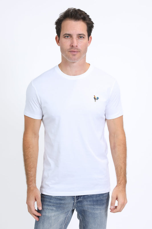 Men's Rooster Logo Cotton White T-Shirt
