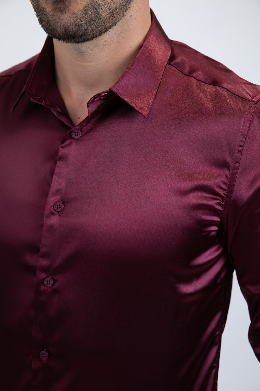 Men's Satin Wine Dress Shirt