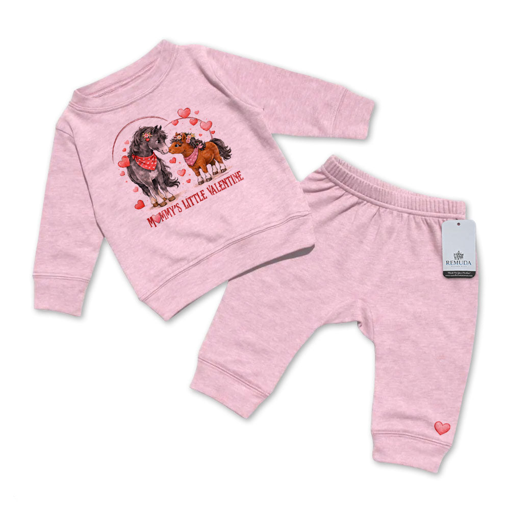 Mommy's Little Valentine Cowgirl - Infant Girls Western 2 Piece Sweatsuit