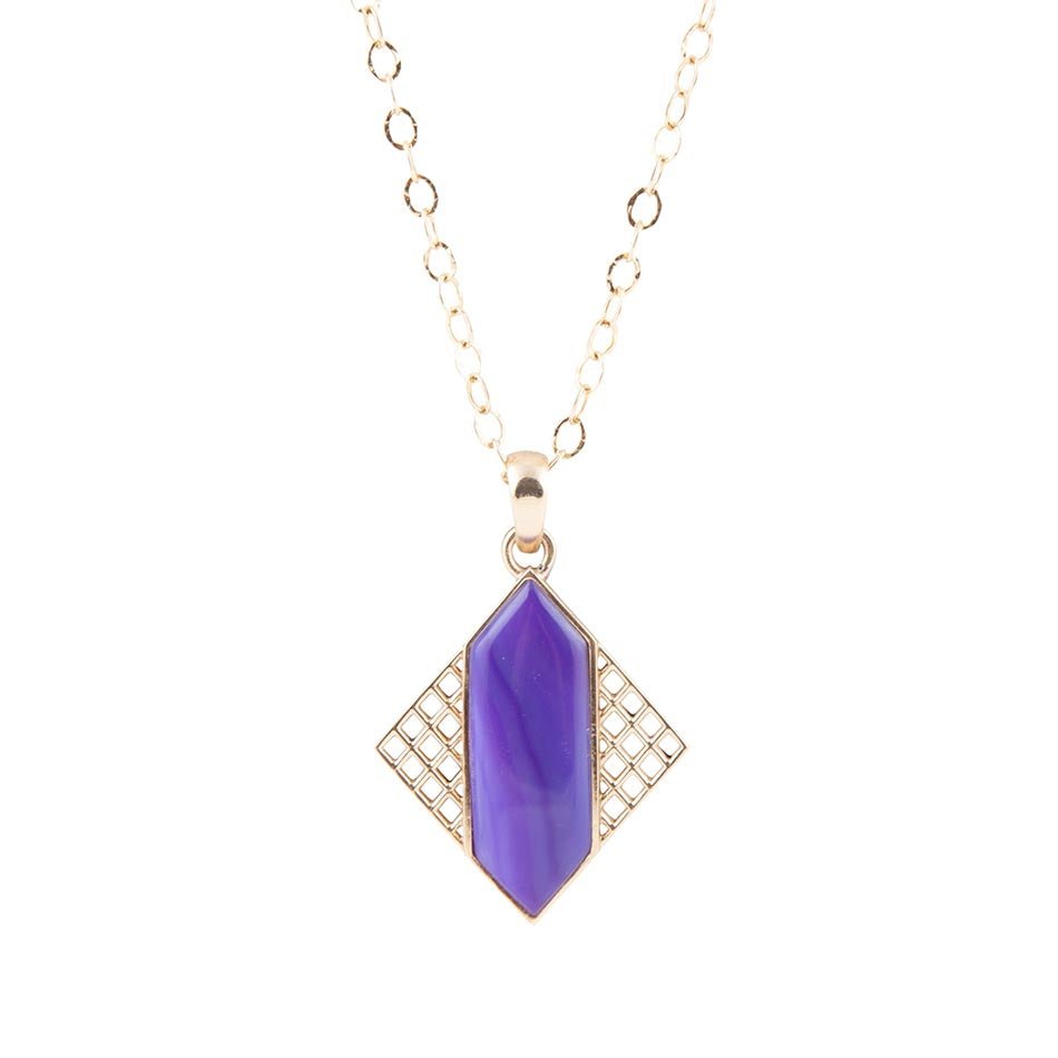 Motif Purple Agate and Golden Bronze Pendant Necklace