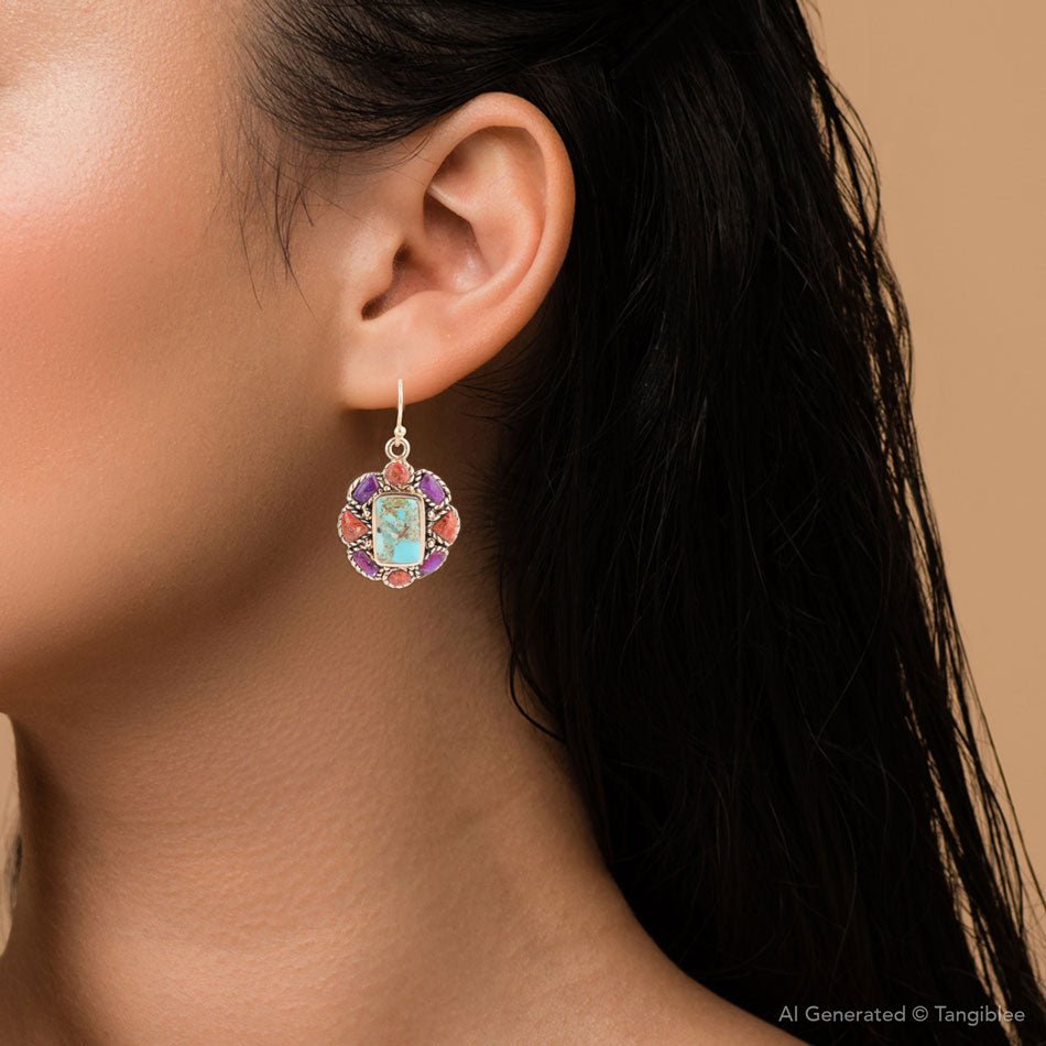 Native Color Multi-Stone Blue Turquoise Golden Drop Earrings