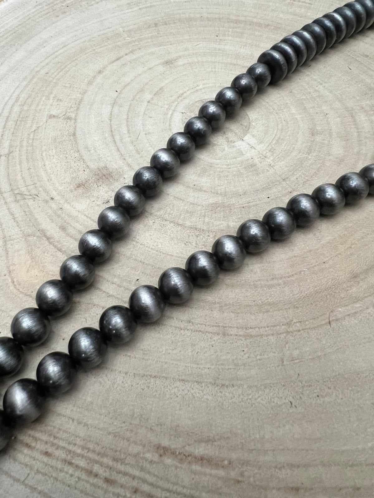 Western Faux Pearl Necklace & Earring Set — 48 Inch Burnished Silver