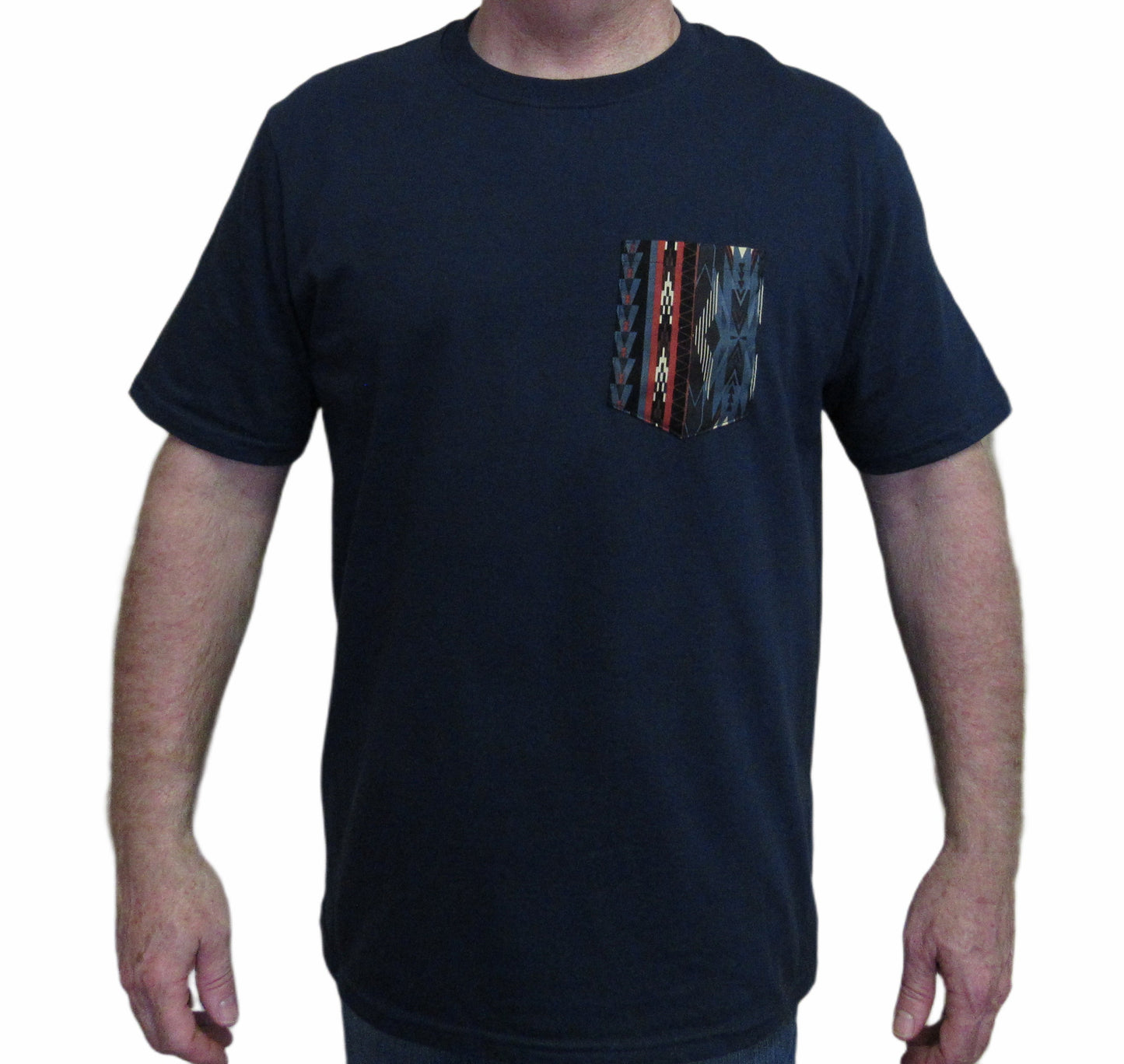 Flying R Ranchwear - Southwest Stripe Print - Navy Pocket T-shirt - Made in USA