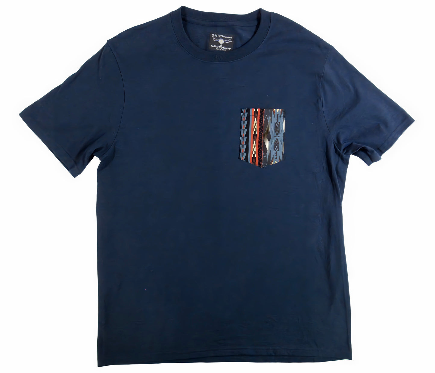 Flying R Ranchwear - Southwest Stripe Print - Navy Pocket T-shirt - Made in USA