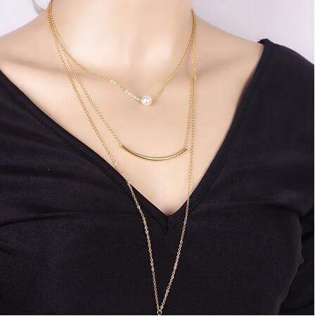 Vintage Multiple Layer Pearl & Bar Tassel Necklace