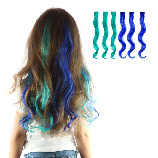 Neptune Blue/Teal Green Curls 6 Pack Clip-in Hair Extensions