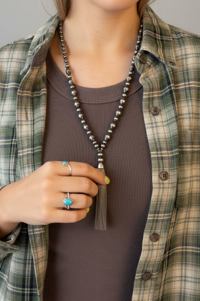 Norris Silver Pearl Tassel Necklace