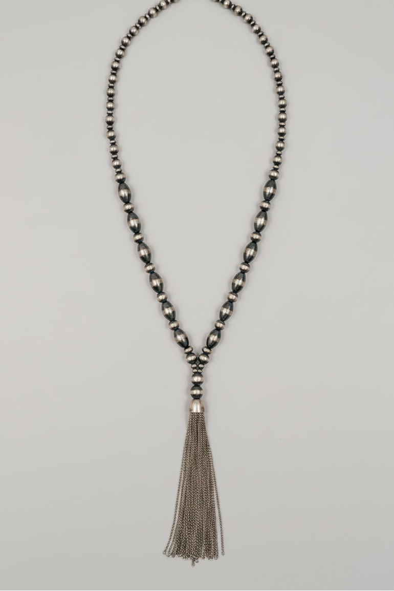 Norris Silver Pearl Tassel Necklace