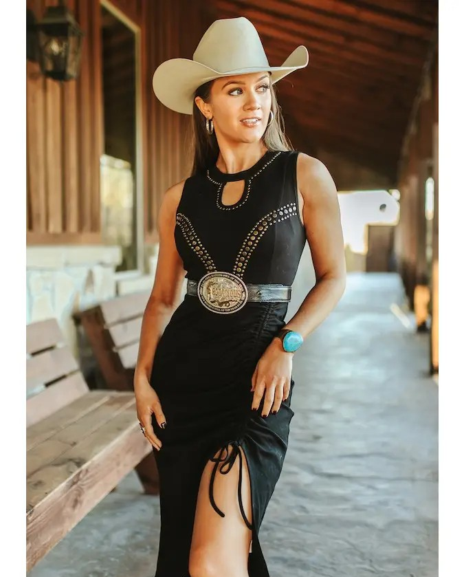 Lucky & Blessed Black Keyhole Vintage Studded Dress