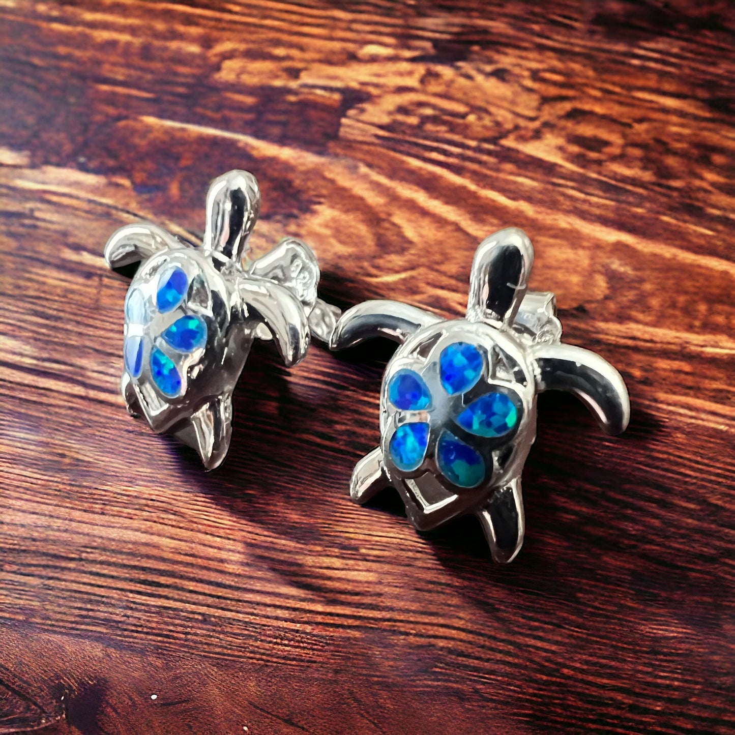 Opalite Sea Turtle Sterling Silver Post Earrings — Whimsical Coastal Western