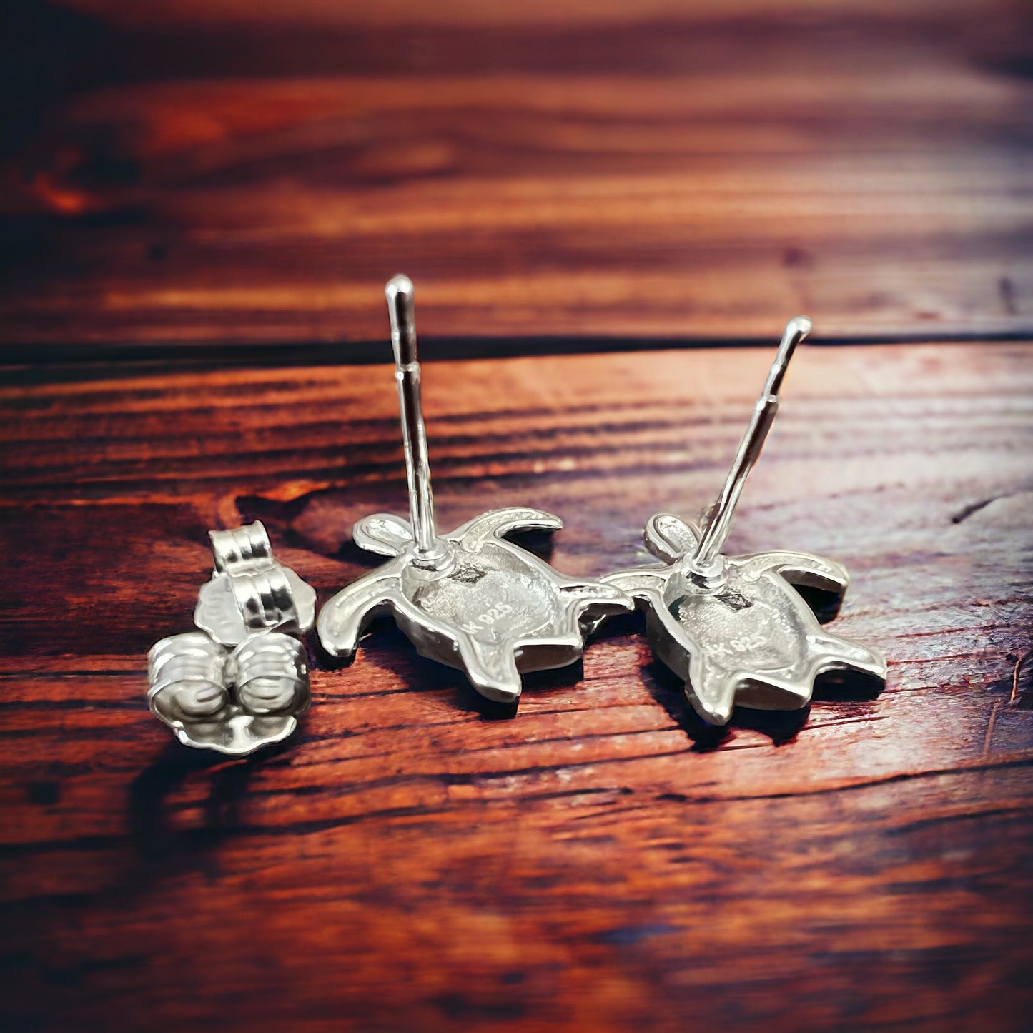 Opalite Sea Turtle Sterling Silver Post Earrings — Whimsical Coastal Western