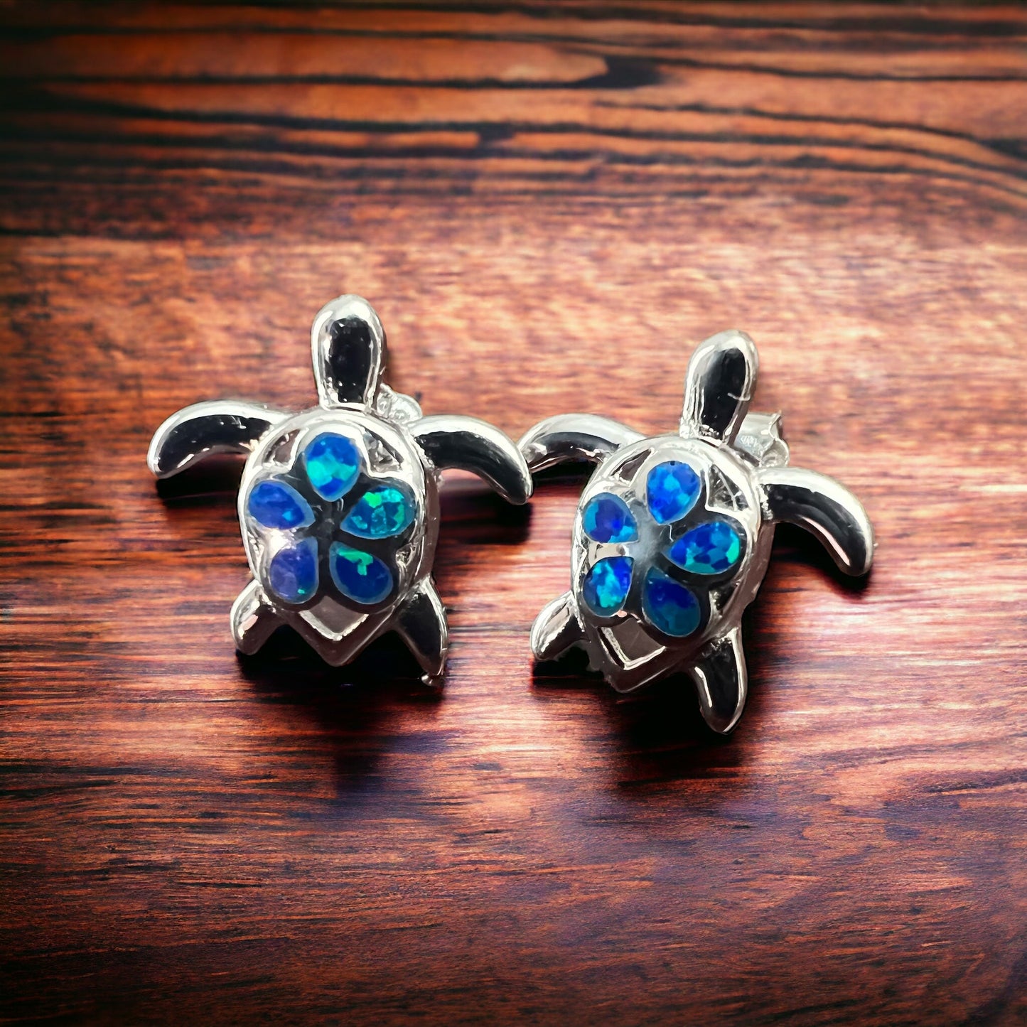 Opalite Sea Turtle Sterling Silver Post Earrings — Whimsical Coastal Western