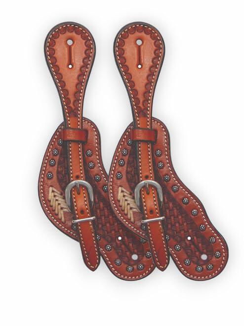 Buffalo Leather Spur Straps with Rawhide Accents and Antique Dots
