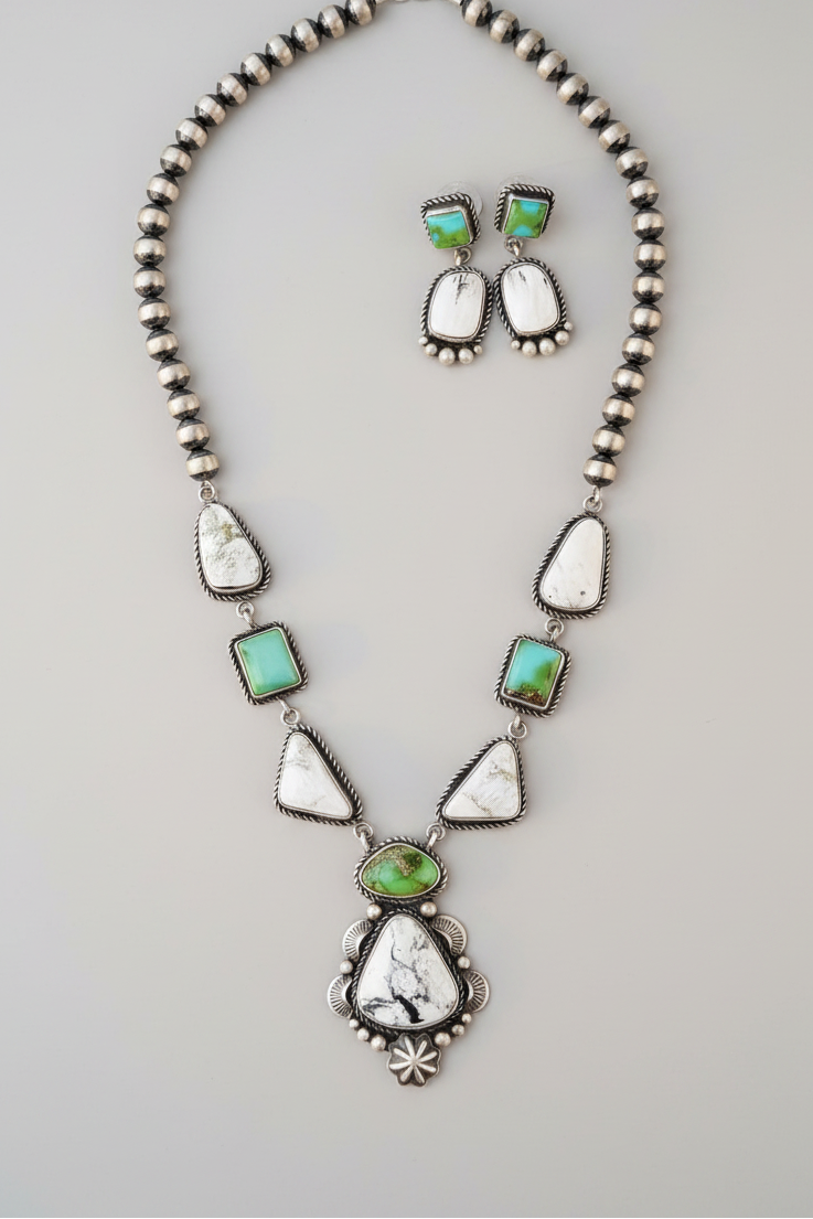 Overton Sonoran Gold and White Buffalo Necklace + Earring Set