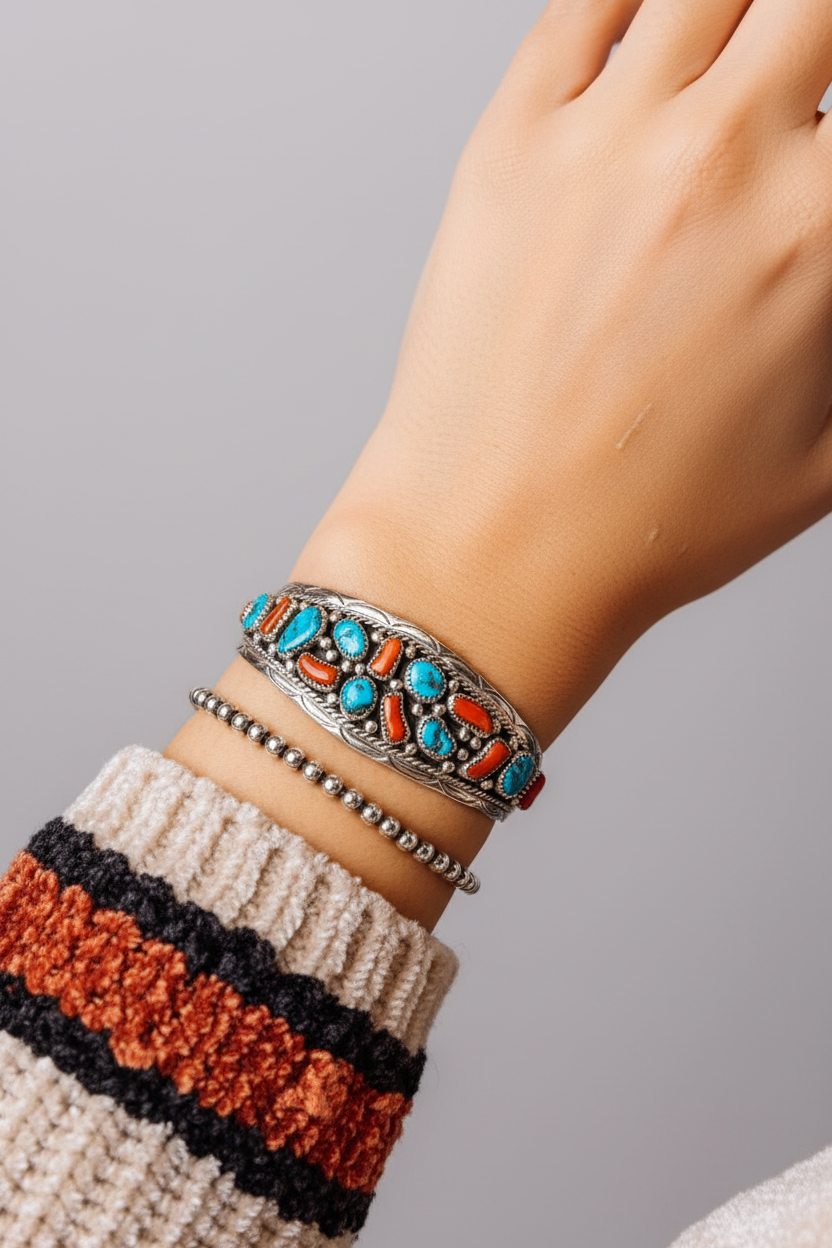 Panhandle Coral/Turquoise Cuff Bracelet