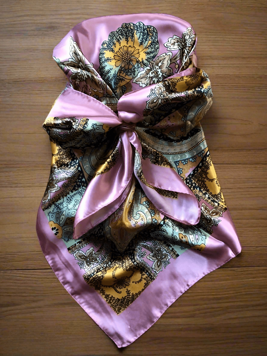 Pink & Gold Paisley Wild Rag — 36" Silky Polyester Western Scarf
