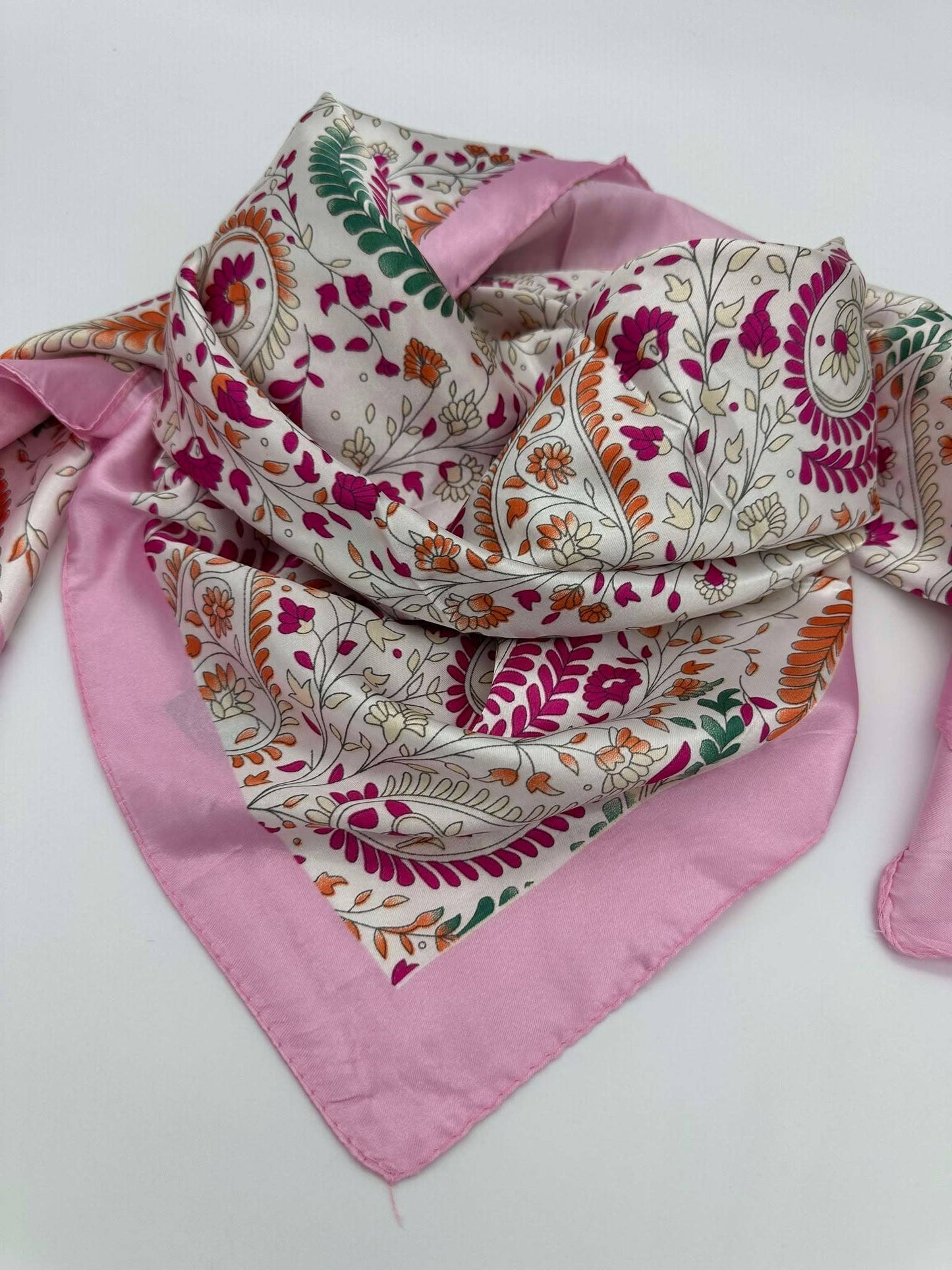 Pink & Green Paisley Floral Wild Rag — 36" Poly Satin Western Scarf