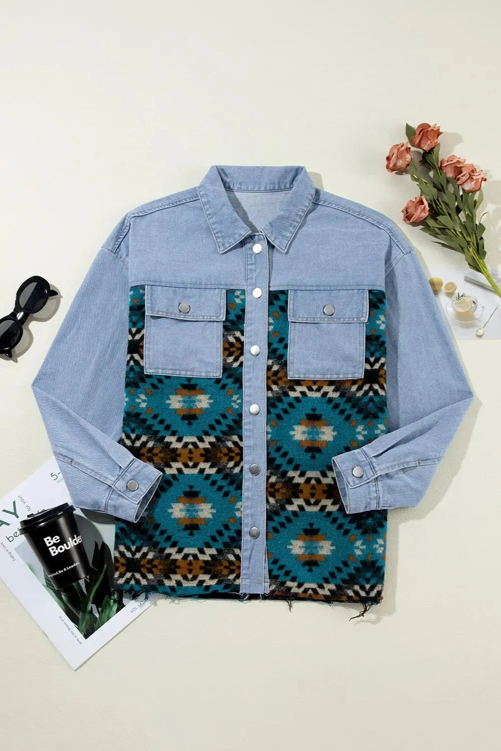 Pocketed Button Up Long Sleeve Denim Shacket