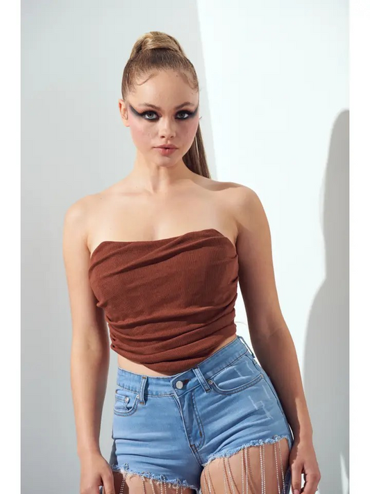 Mocha Ribbed Corset Top
