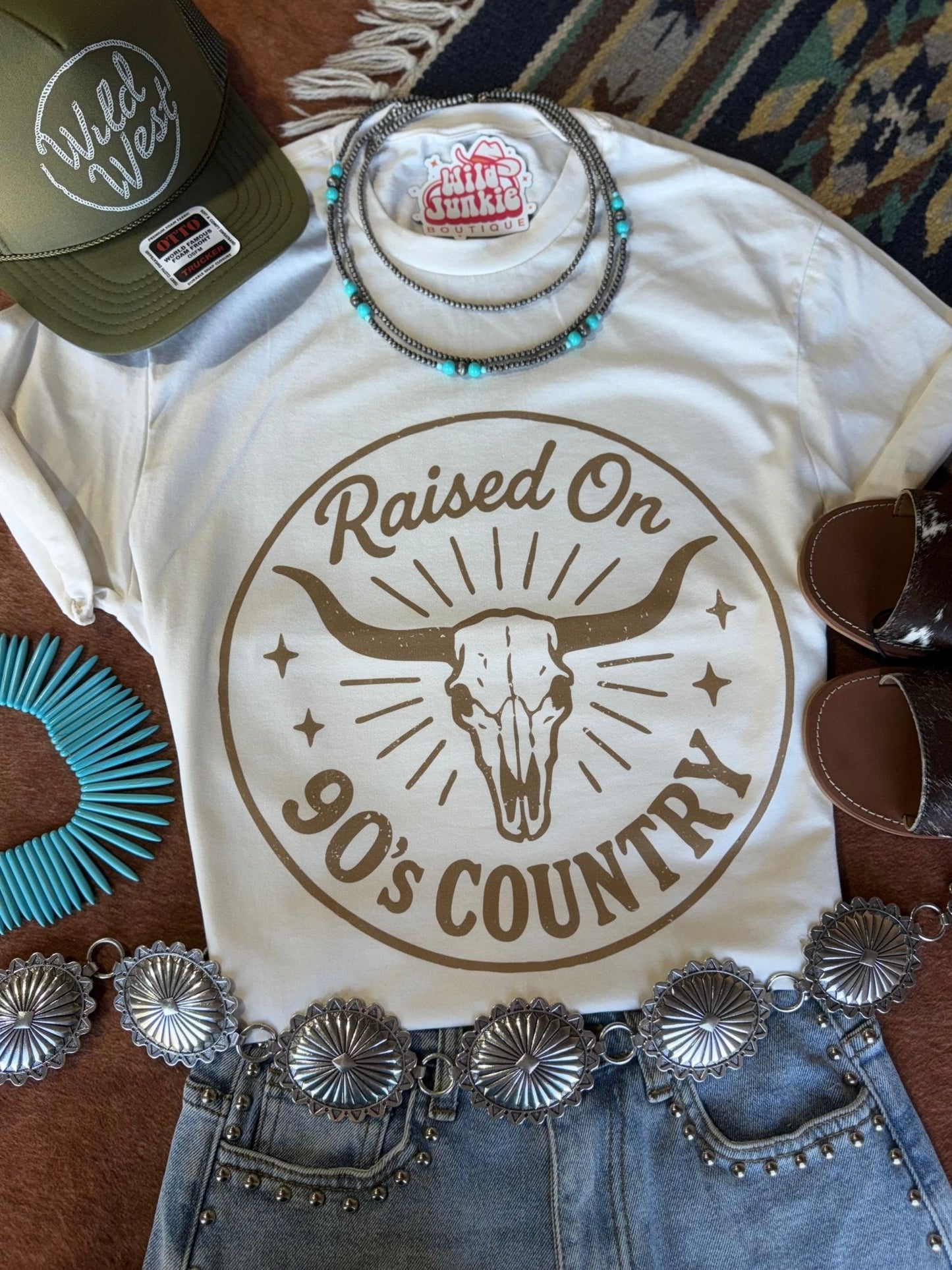 Raised On 90's Country Steer Skull Graphic Tee