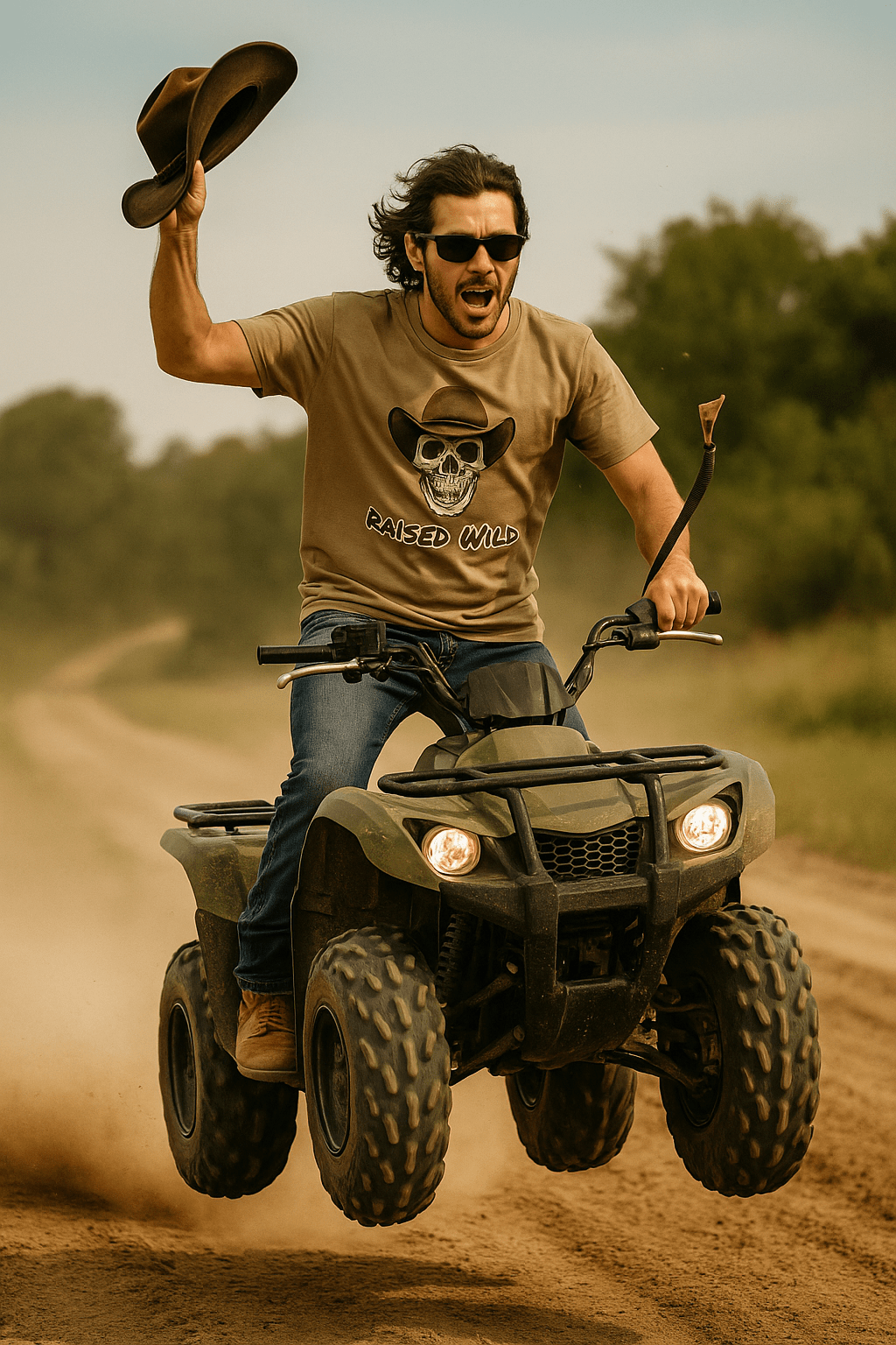 Raised Wild Cowboy Skull Tee