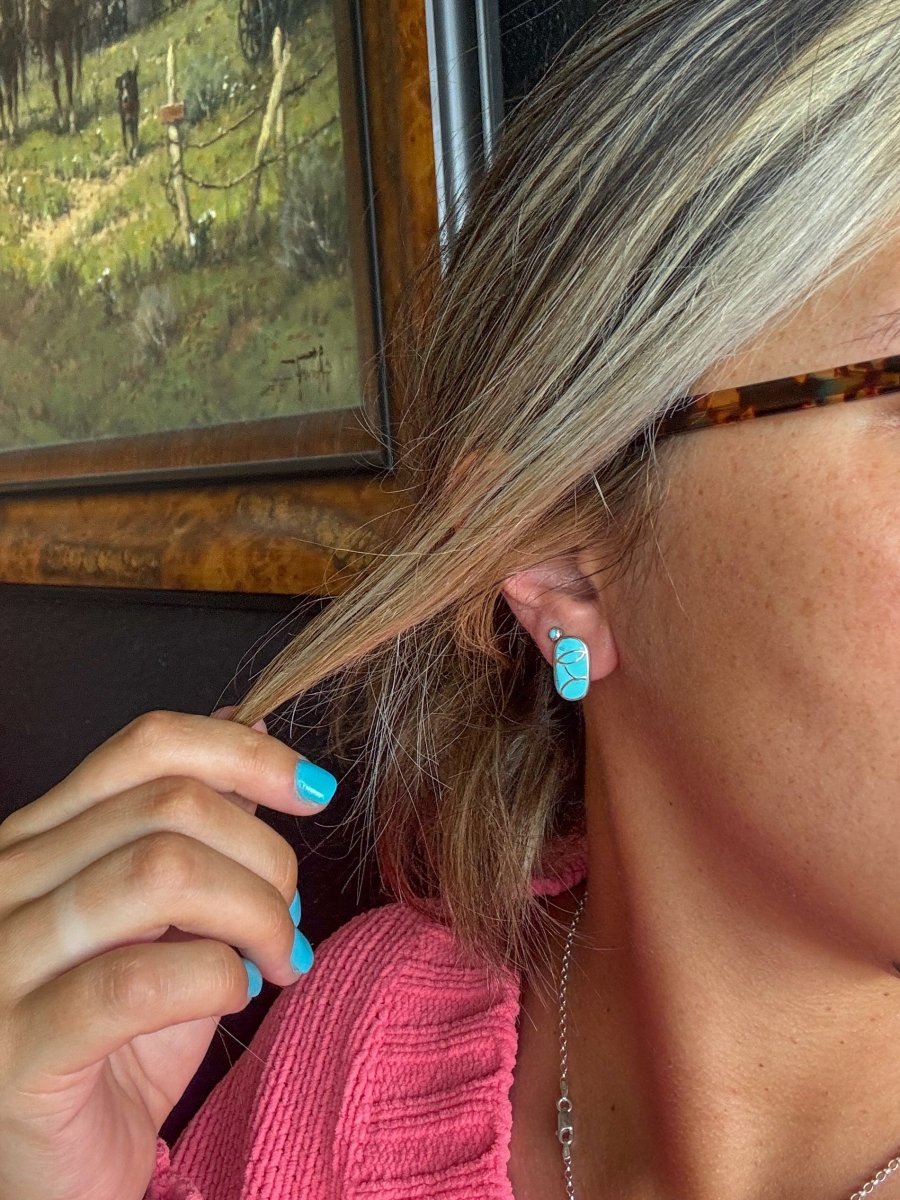 Raisin' Cain Turquoise Inlay Stud Earrings