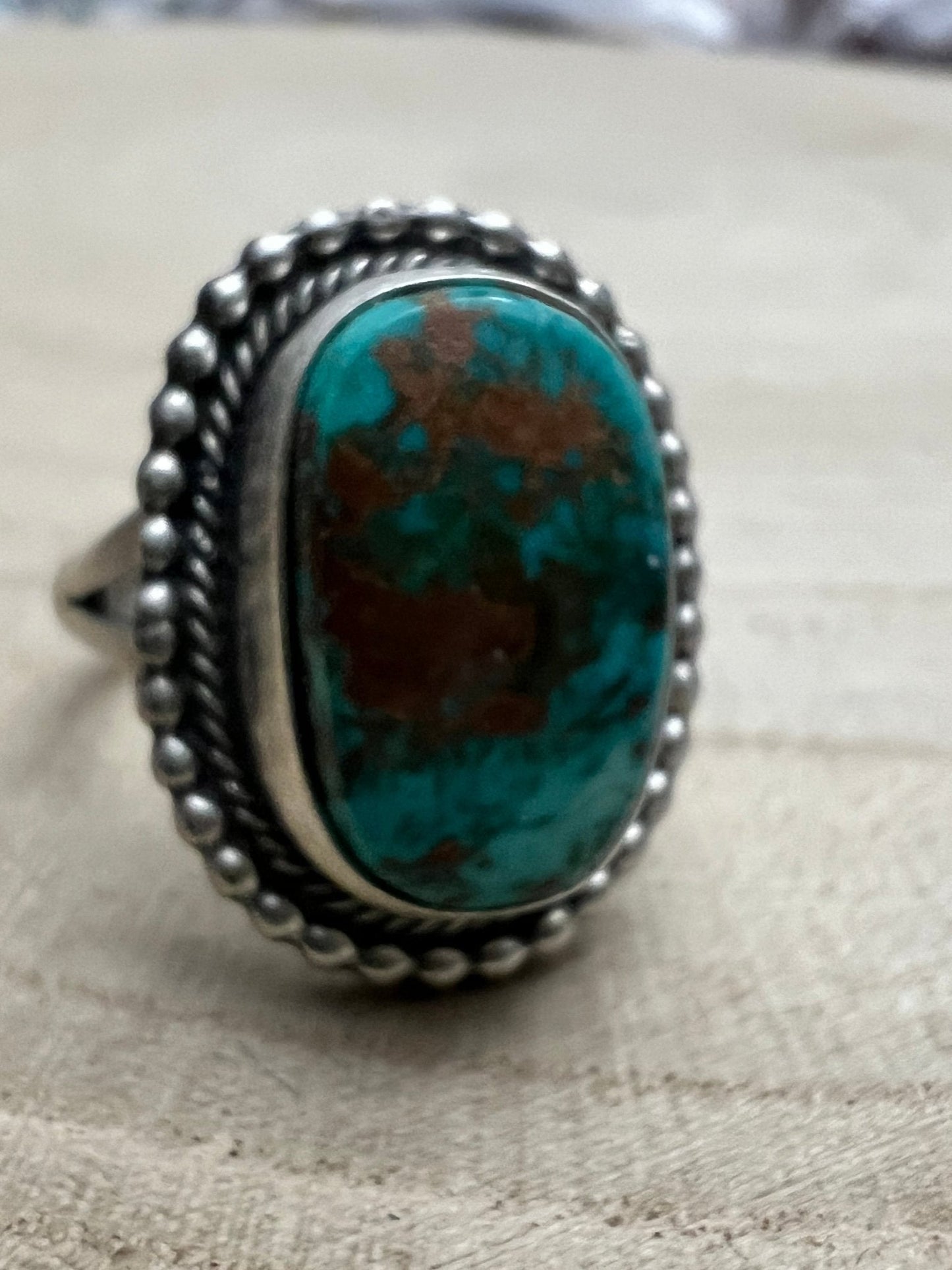 Randy Billy Navajo Sterling Silver Ring with Royston Turquoise — Size 10 (Larger 7/8" × 3/4")