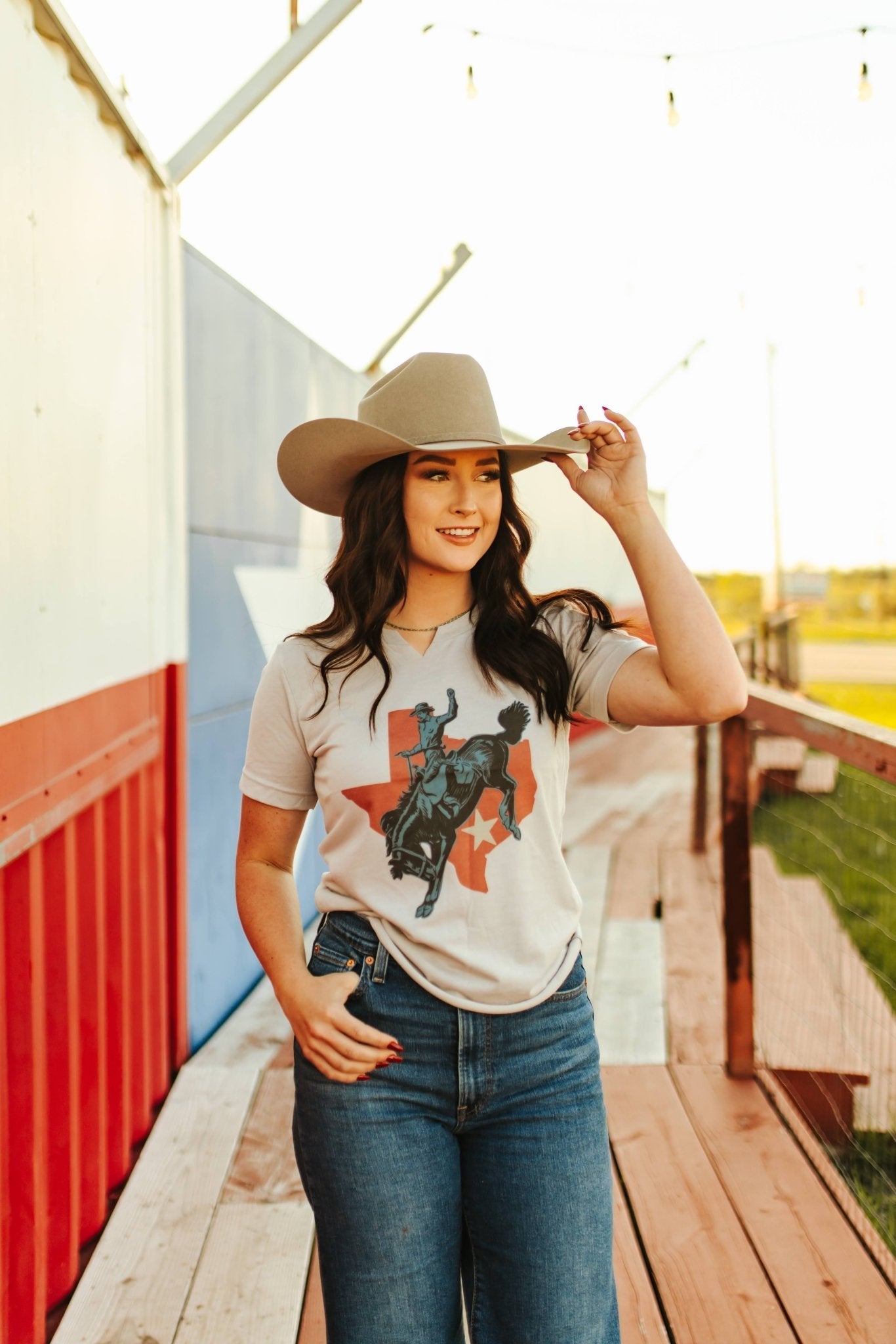 Raw Cut V-neck Texas Cowboy Graphic Tee