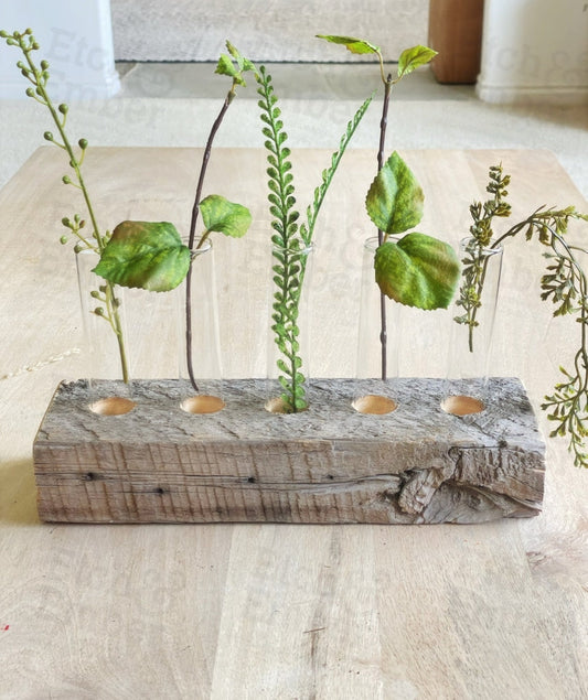 Reclaimed Wood and Glass Plant Propagation Vases