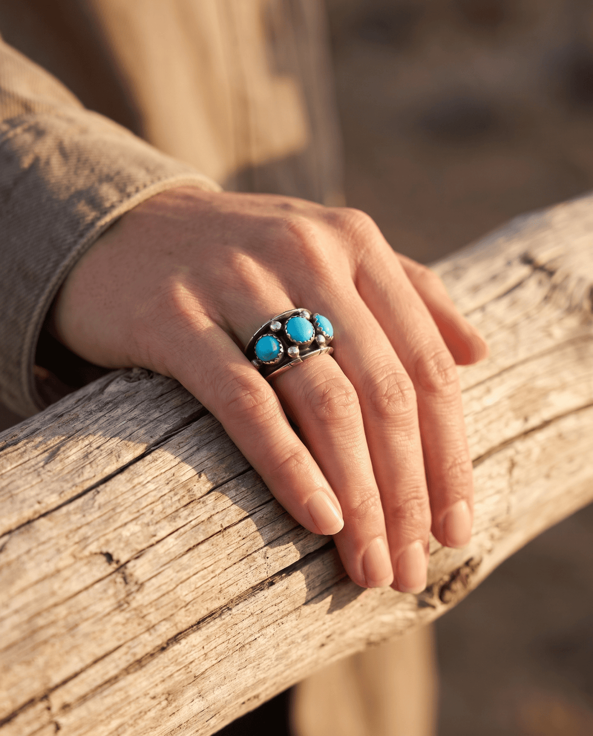 Reed Charley Navajo Kingman Turquoise Sterling Silver Ring - size 9