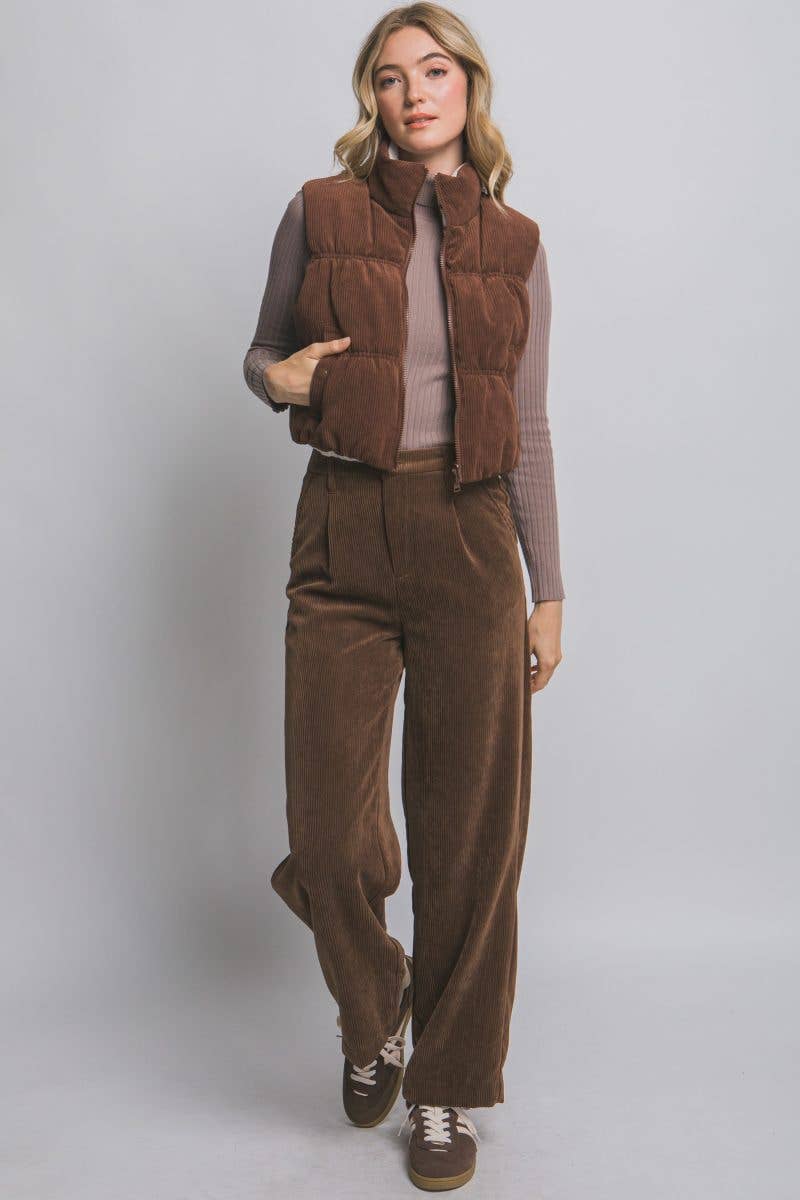 Vanilla Monkey Reversible Cropped Corduroy Puffer Western Vest — Two-Sided Designs with Zip-Up Closure (black available)