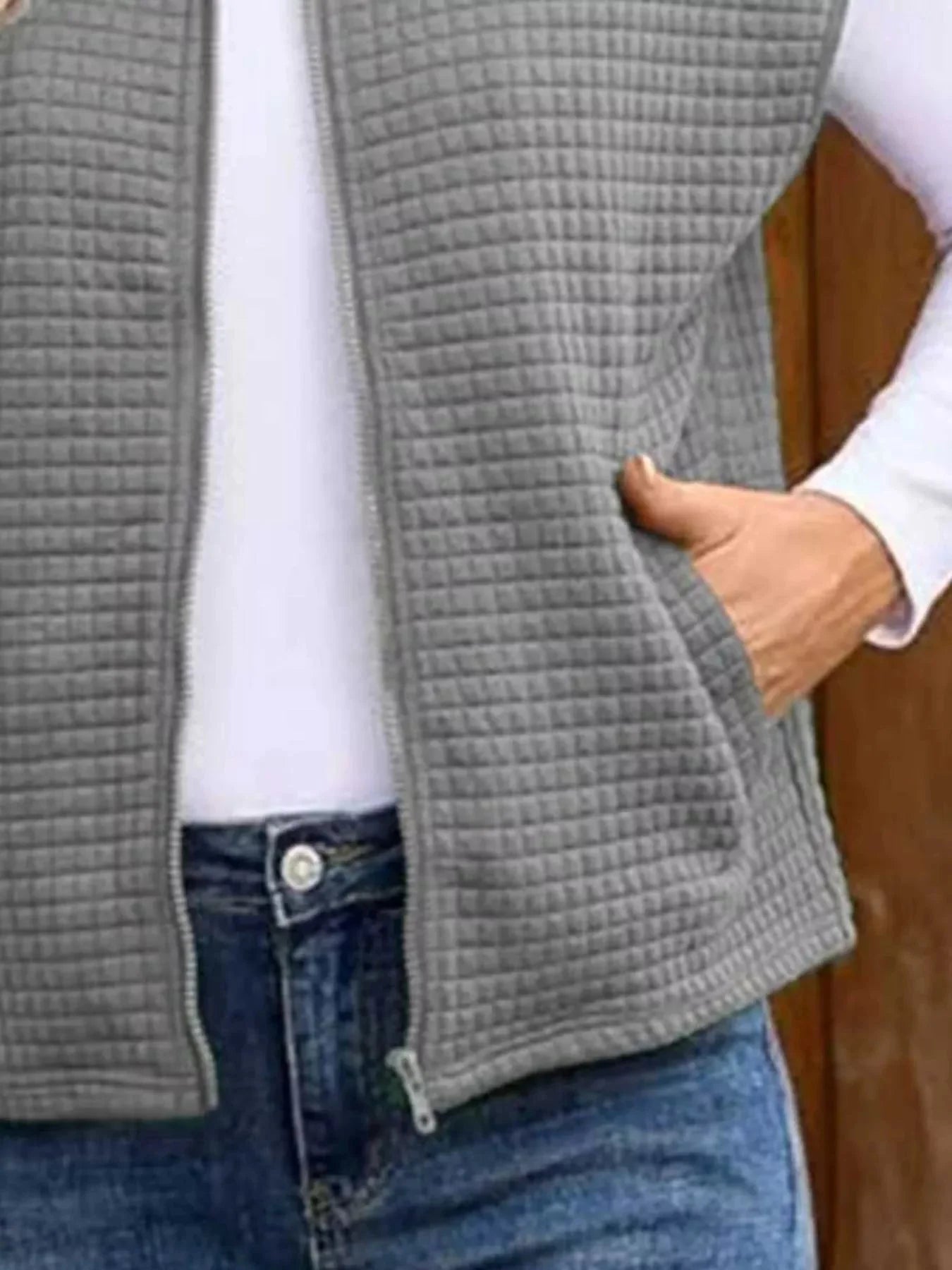 Ribbed Texture Lightweight Zip-Up Vest Coat - 3 Color Options