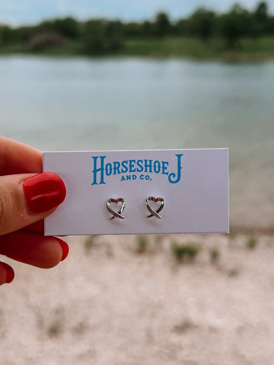 Ribbon Heart Stud Earrings