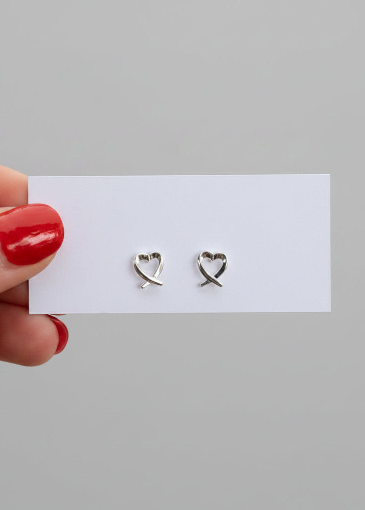 Ribbon Heart Stud Earrings