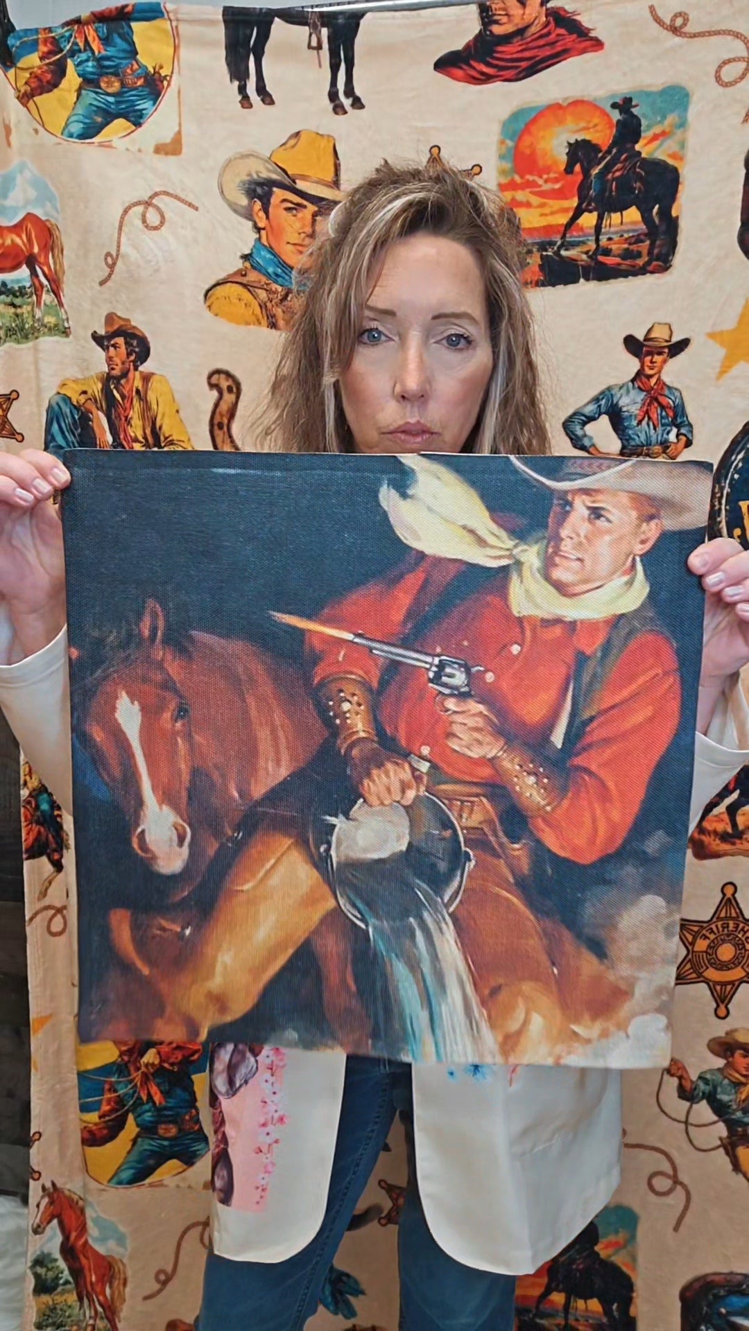 Vintage Cowboy Throw Pillow Case 18x18inch Made in America