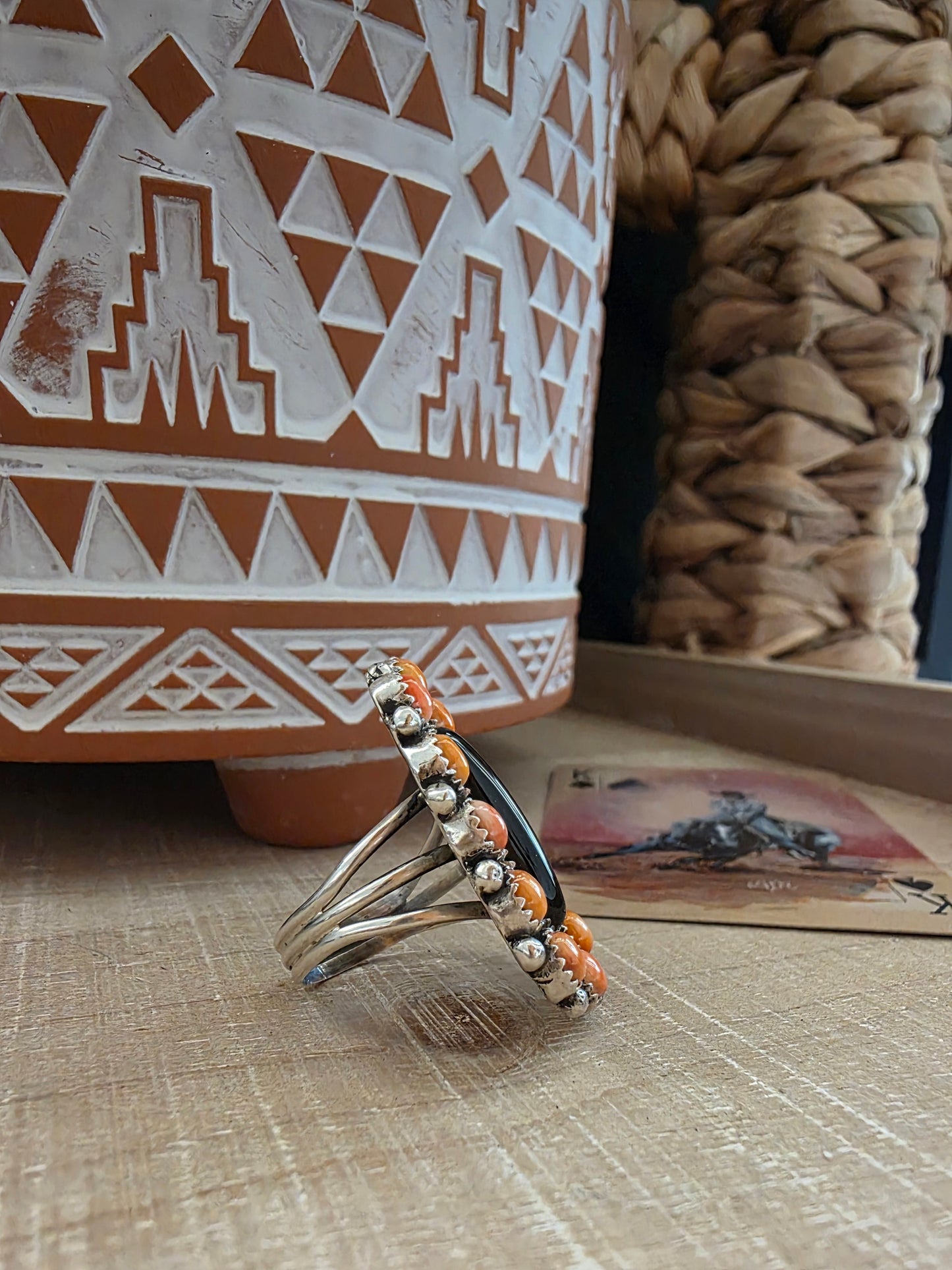 SPENCER SPINY OYSTER AND BLACK ONYX RING